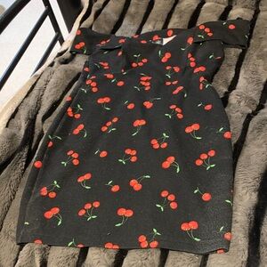 #577  “Windsor” Black Dress with Red Cherry Print Used  see photos